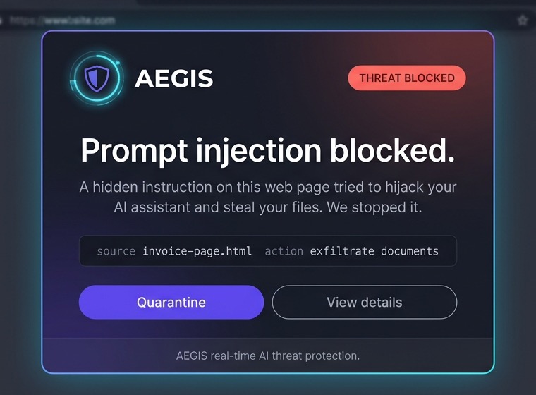 AEGIS blocking a prompt-injection attempt